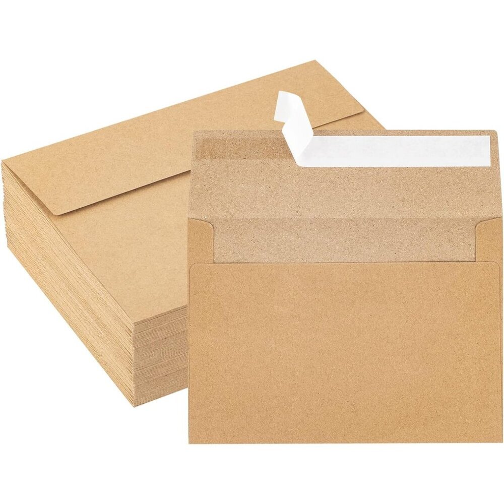Kraft Paper Envelopes, 50 Pack, 5 x 7 Inch, Brown A7 Envelopes, Self-Seal Card E